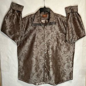 Vicci Uomo Brown Metallic Paisley Print Long Sleeve Button Up Shirt Mens Sz 3XL